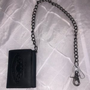 Harley Davidson Tri-Fold leather wallet and chain